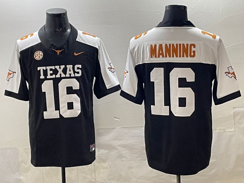 Men 2025 Texas Longhorns 16 Manning Black Nike NCAA Jersey style 05